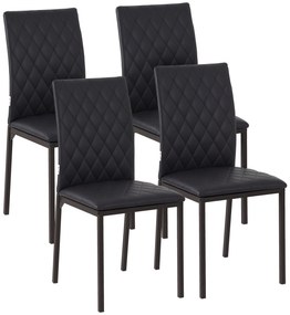 HOMCOM Set de 4 Scaune din Piele Ecologică cu Cusături Romboidale și Picioare din Oțel, 41x50x91 cm, Negru | Aosom Romania