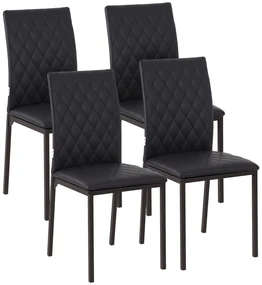 HOMCOM Set de 4 Scaune din Piele Ecologică cu Cusături Romboidale și Picioare din Oțel, 41x50x91 cm, Negru | Aosom Romania