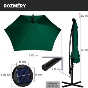 STILISTA umbrelă de grădină LED cu mâner, 3 m, roșu