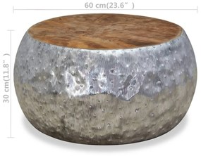 Masuta de cafea din aluminiu si tec, 60 x 60 x 30 cm