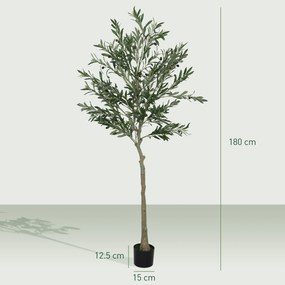 HOMCOM Măslin Artificial Înalt de 180 cm cu 900 Frunze, 40 Măsline și Ghiveci | Aosom Romania