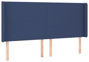 3119312 vidaXL Tăblie de pat cu aripioare, albastru, 163x16x118/128 cm, textil