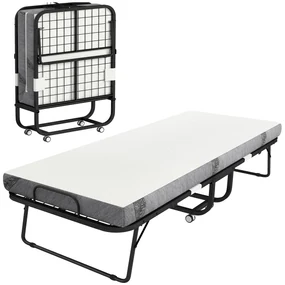 HOMCOM Pat pliant de oaspeți cu roți Oțel+Spumă Alb+Negru 200 x 80 x 42,5 cm | Aosom Romania