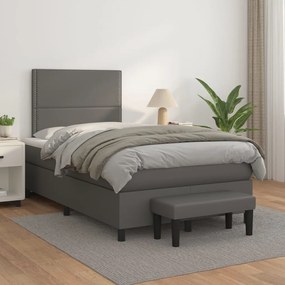 vidaXL Pat box spring cu saltea, gri, 120x200 cm, piele ecologică