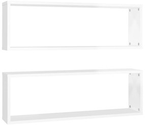807124 vidaXL Rafturi de perete cub 2 buc alb extralucios 80x15x26,5 cm PAL