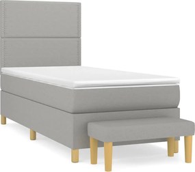 vidaXL Pat box spring cu saltea, gri deschis, 90x190 cm, textil