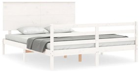3195232 vidaXL Cadru de pat cu tăblie, alb, 160x200 cm, lemn masiv