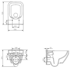 Set vas wc suspendat Crea Square CleanOn cu capac soft close si rezervor incastrat C31 Aqua 50 pneumatic