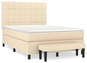 3136594 vidaXL Pat box spring cu saltea, crem, 140x200 cm, textil