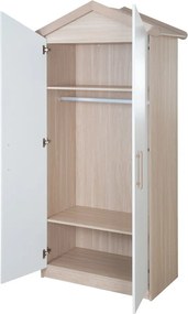 Șifonier de copii alb-în culoare naturală cu aspect de lemn de stejar 96x190x50 cm Cabane – Roba