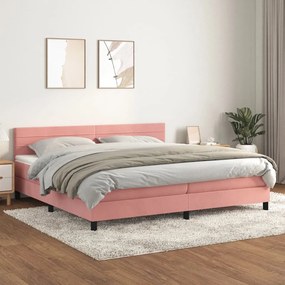 3141388 vidaXL Pat box spring cu saltea, roz, 200x200 cm, catifea