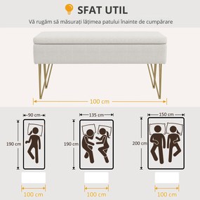 HOMCOM Bancuta otoman 100cm cu spatiu de depozitare, Bancuta tapitata pentru capatul patului cu picioare in forma de ac de par