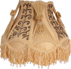 Abajur victorian din catifea, galben, cu broderie cu paiete, franjuri și mărgele, 26 x 31 cm, „Soleil”