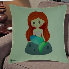 Perna Personalizata Sirena Kawaii Roscat, 40x40 cm, Verde, Husa Detasabila, Perna Inclusa, BEKZ®