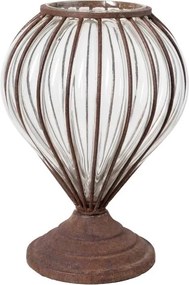 Vază din sticlă cu cadru metalic piriformă, maro, finisaj vintage, 30×21 cm, „Zéphyr"