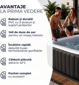 Cadă cu hidromasaj gonflabilă OASIS pentru 6 persoane, pătrată, neagră Casaria