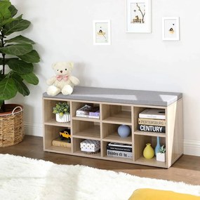 Pantofar cu bancă tapițată GABI, 10 compartimente, 104x30x48cm, gri/maro deschis Jurhan