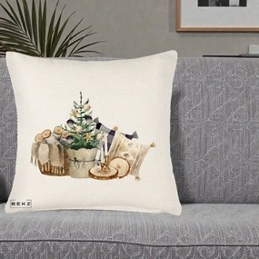 Perna Decorativa Colt Cozy de Craciun Boho, 40x40 cm, Crem Reliefat, Husa Detasabila, Perna Inclusa, BEKZ®
