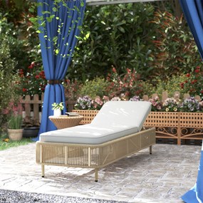 Outsunny Șezlong din ratan, șezlong outdoor din PE-Rattan reglabil în 5 poziții cu pernă, șezlong de grădină | Aosom Romania