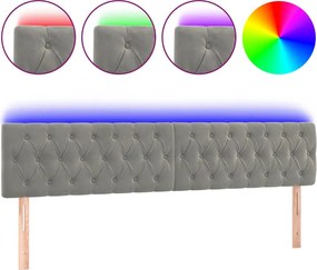 vidaXL Tăblie de pat cu LED, gri deschis, 200x7x78/88 cm, catifea