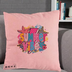 Perna Decorativa Summer Vibes Colorata, 40x40 cm, Roz, Husa Detasabila, Perna Inclusa, BEKZ®