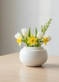 Vaza   Ghiveci Alb-Olive (20cm diametru, 14cm inaltime)