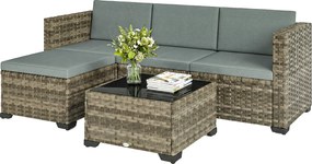 Outsunny Set de grădină exterior din ratan 5 piese cu perne 2 fotolii de colț fotoliu fără brațe taburet și masă | Aosom Romania