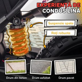 AIYAPLAY Motocicletă electrică pentru copii 12V, 37-96 luni, 2 motoare, roți ajutătoare detașabile, 30 kg, albă | Aosom Romania