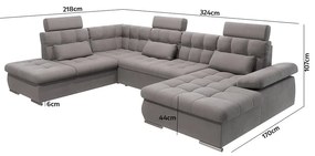 Colțar gri extensibil, cu spațiu de depozitare (cu colț pe partea stângă, în formă de "U") Merkur – Ropez