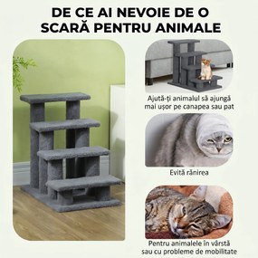 PawHut Scară pentru Câini și Pisici cu 4 Trepte și Înveliș din Pluș, 61x41x60 cm, Gri | Aosom Romania