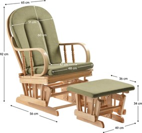 Scaun balansoar cu suport pentru picioare, natural/verde, DALBERT