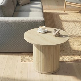 HOMCOM Masă de centru rotundă cu bază pe coloană cu șipci pentru living dormitor Ø60x40 cm natural | Aosom Romania