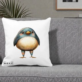 Perna Decorativa Pasare Teal-Bej cu Sosete Curcubeu, 40x40 cm, Alba Mata, Husa Detasabila, Perna Inclusa, BEKZ®