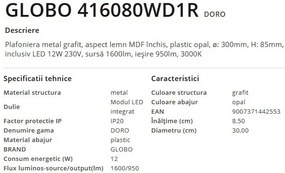 Plafoniera LED cu aspect lemn design slim DORO 30cm, 12W