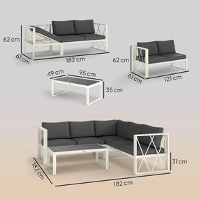 Outsunny Set Mobilier de Grădină din 4 Piese cu 2 Canapele, Fotoliu Reglabil și Măsuță de Cafea, 121x61x62 cm, Gri | Aosom Romania