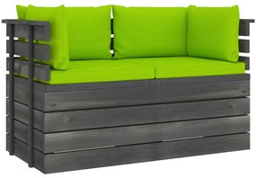 3061742 vidaXL Canapea grădină din paleți, 2 locuri, cu perne, lemn masiv pin