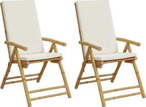 vidaXL Scaune de grădină pliabile rabatabile, cu perne, 2 buc., bambus
