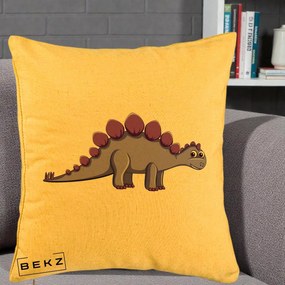 Perna Personalizata Stegozaur Mov, 40x40 cm, Galben, Husa Detasabila, Perna Inclusa, BEKZ®
