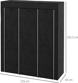 HOMCOM Dulap din Material Textil cu Bază Înălțată, 8 Rafturi și 2 Bare, 125x43x162.5 cm, Gri Închis | Aosom Romania