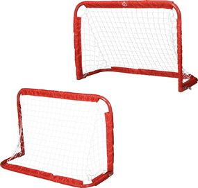 HOMCOM Set 2 Porți de Fotbal Pliabile pentru Exterior cu 4 Țăruși, Plasă de Fotbal din Metal și Tetrolon, 90x36x60 cm, Roșu | Aosom Romania