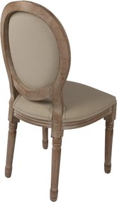 Scaun dining tapițat shabby chic din lemn masiv și stofă, bej, cu spătar oval și picioare strunjite canelate, 96 x 48 x 46 cm, „Amandine”