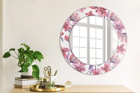 Oglinda rotunda rama cu imprimeu Flori de acuarelă