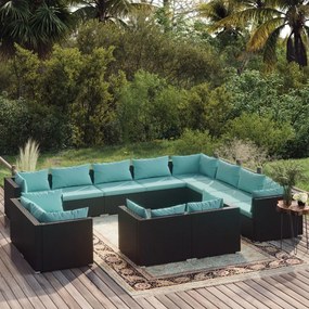 3102889 vidaXL Set mobilier de grădină cu perne, 12 piese, negru, poliratan
