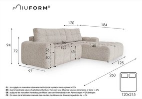 Colțar modular crem extensibil/cu spațiu de depozitare (cu colț pe partea dreaptă) Lulu – Miuform