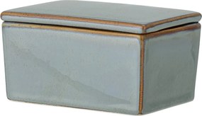 Untieră din ceramică verde cu finisaj artizanal și margine maro, cu capac, 7x13x9 cm, "Pixie"