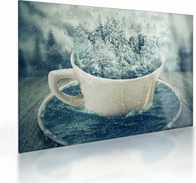 Tablou pe sticlă - Lumea de iarnă într-o căniță (70x50 cm)