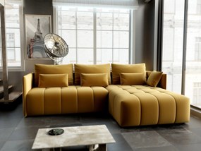 Colțar extensibil dumonde cu ladă de depozitare si sezut confortabil din spuma high-density, Malta Royal Muștar II 235x185 cm