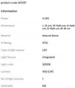 Aplica de perete LED, Natural Stone, Nuvia 5W