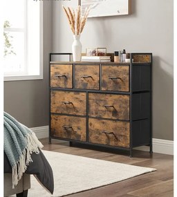Comoda Cu 7 Sertare, Maro Rustic Și Negru, 98 Cm