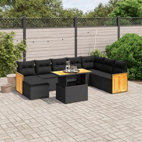 vidaXL Set mobilier de grădină cu perne, 9 piese, negru, poliratan